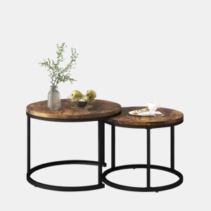 Conjunto de 2 mesas de centro redondas de MDF,castanho