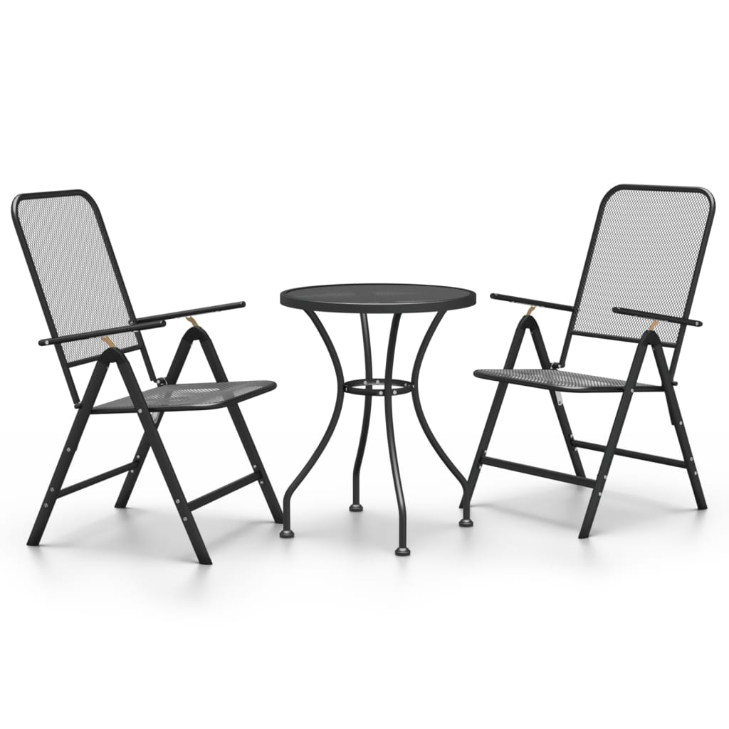 Set de comedor de jardín 3 pzas malla metal expandido antracita
