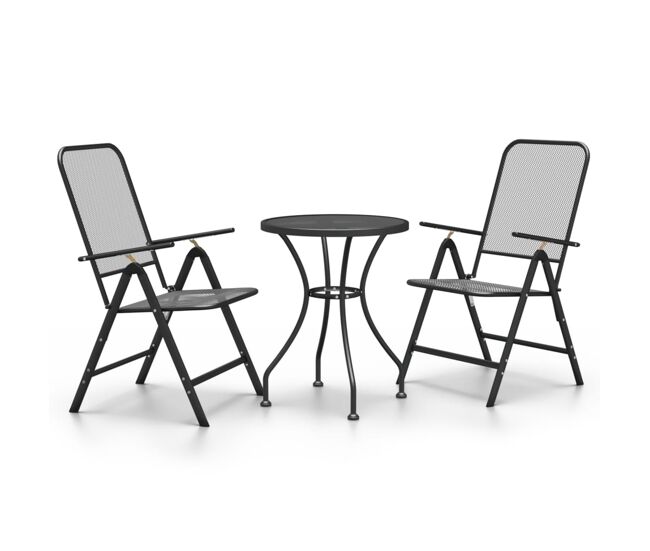 Set de comedor de jardín 3 pzas malla metal expandido antracita