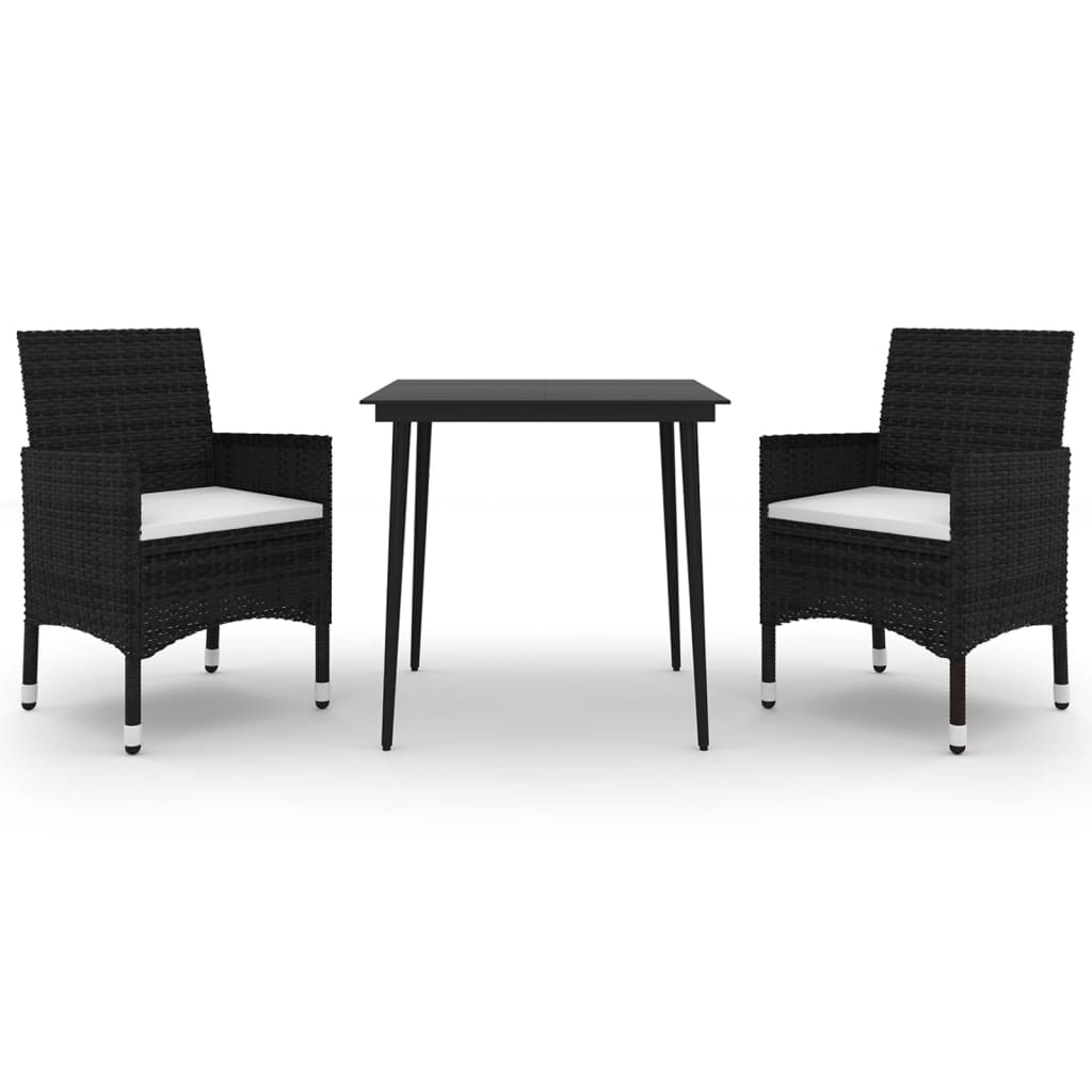 Set comedor de jardín 3 pzas y cojines ratán sintético y vidrio