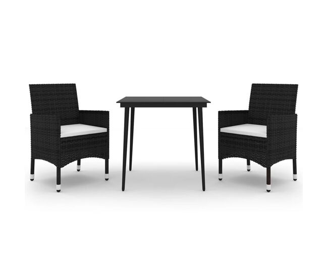 Set comedor de jardín 3 pzas y cojines ratán sintético y vidrio