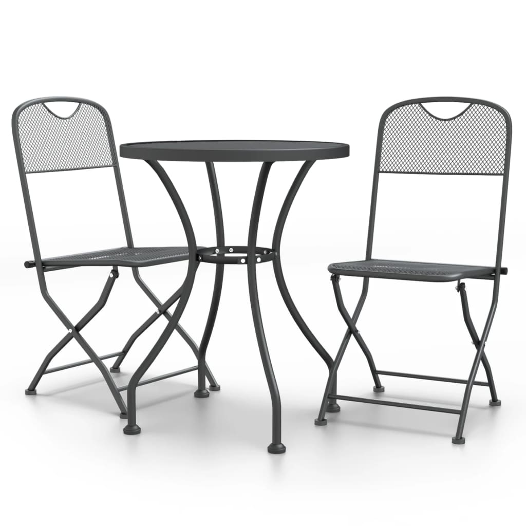 Set de comedor de jardín 3 pzas malla metal expandido antracita
