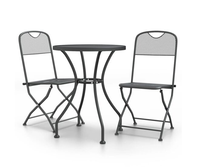 Set de comedor de jardín 3 pzas malla metal expandido antracita