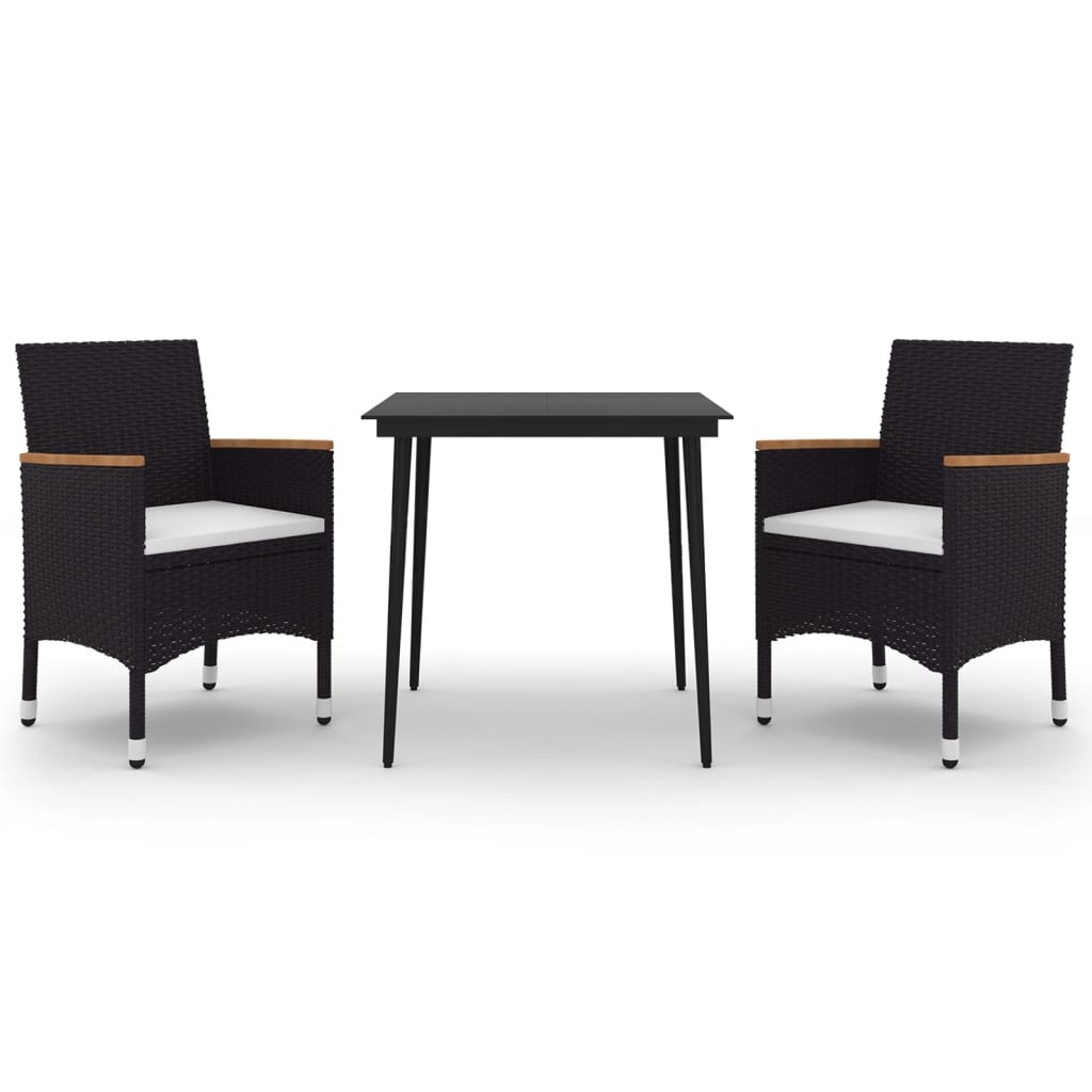 Set comedor de jardín 3 pzas y cojines ratán sintético y vidrio