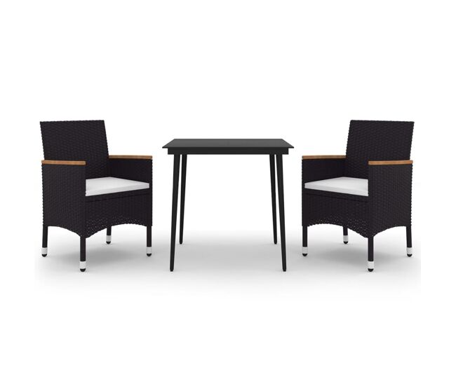 Set comedor de jardín 3 pzas y cojines ratán sintético y vidrio