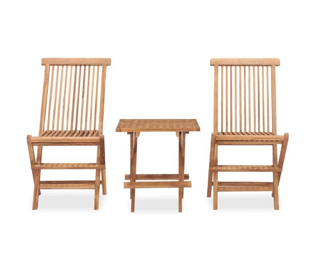 Set de comedor de jardín plegable 3 pzas madera maciza de teca