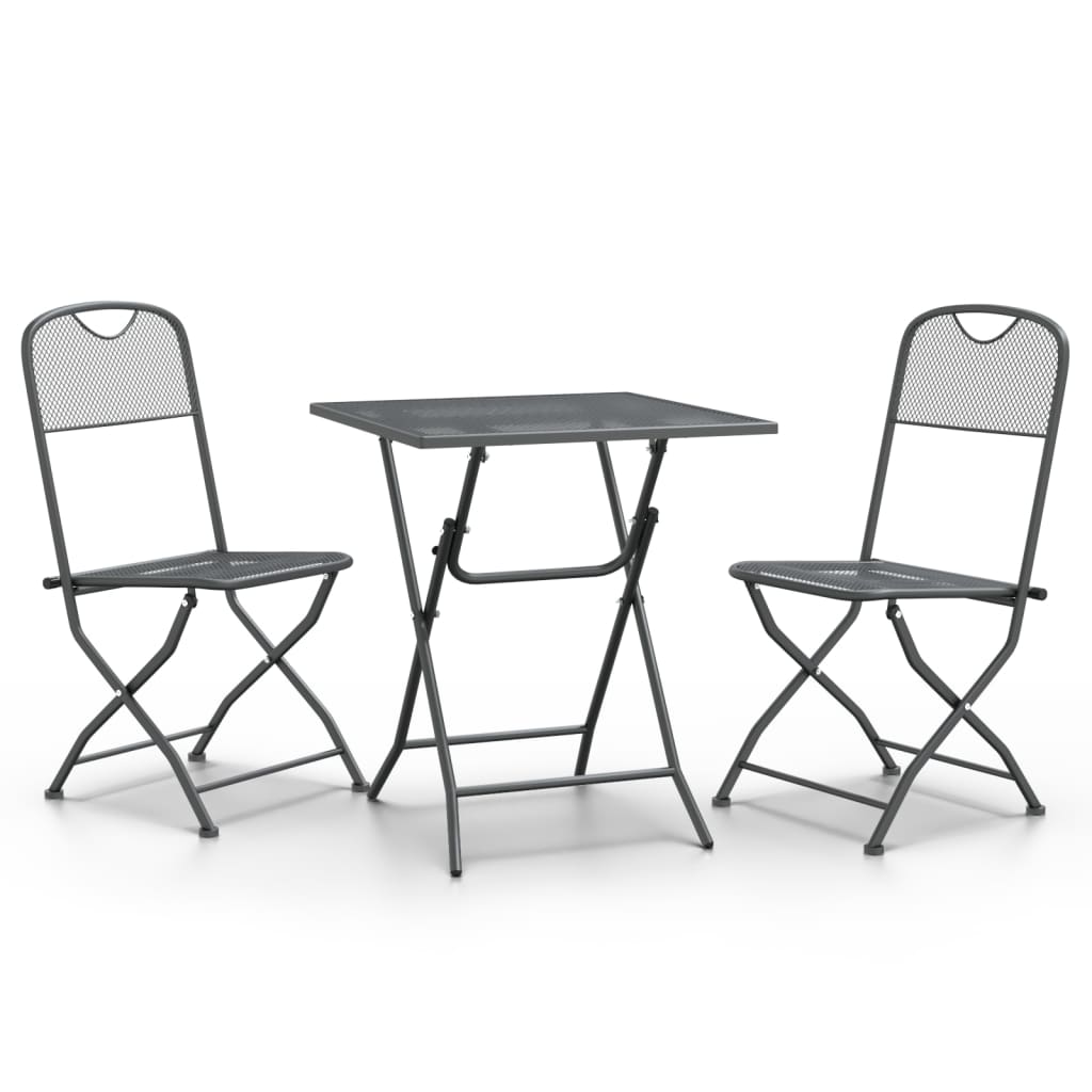 Set de comedor de jardín 3 pzas malla metal expandido antracita
