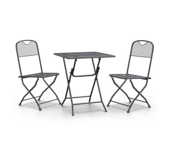 Set de comedor de jardín 3 pzas malla metal expandido antracita