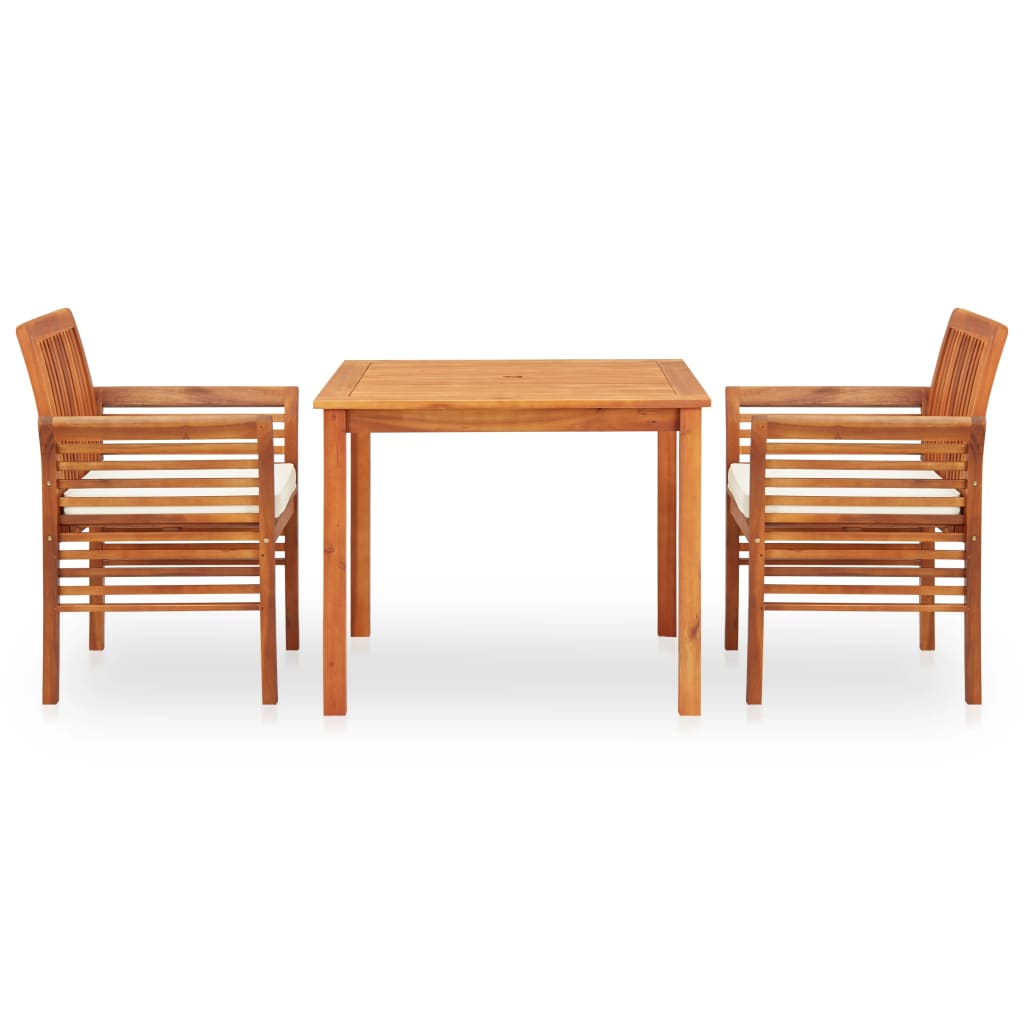 Set comedor de jardín 3 pzas y cojines madera maciza de acacia
