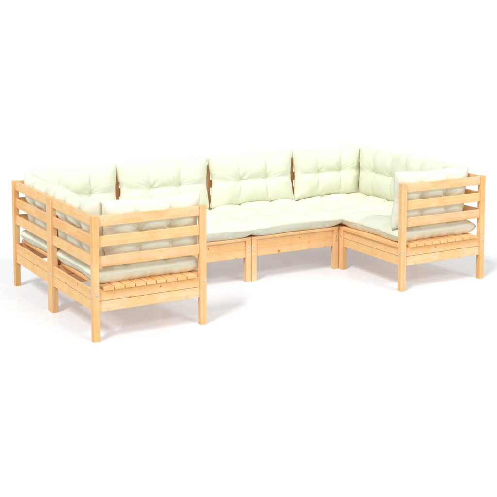 Muebles de jardín 6 piezas cojines madera de pino color crema