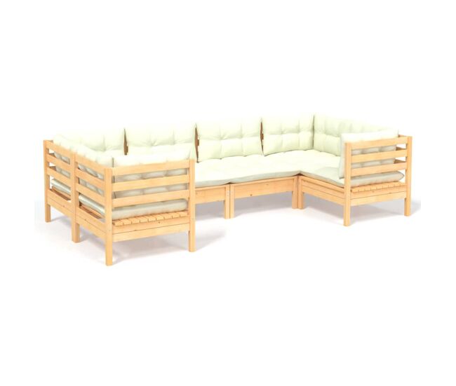 Muebles de jardín 6 piezas cojines madera de pino color crema