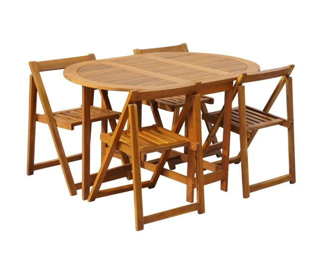 Set comedor de jardín plegable 5 piezas madera maciza de acacia