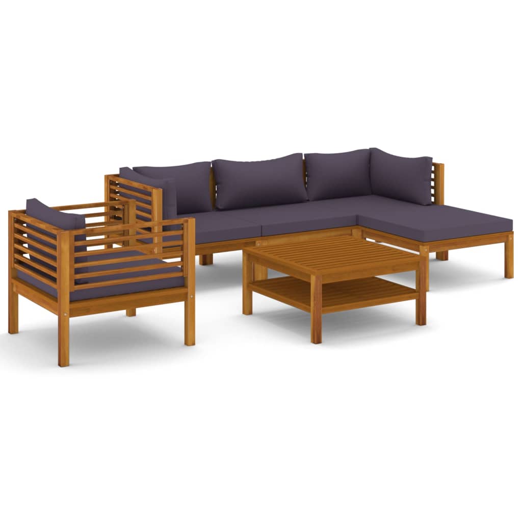 Muebles de jardín 6 piezas cojines madera maciza de acacia