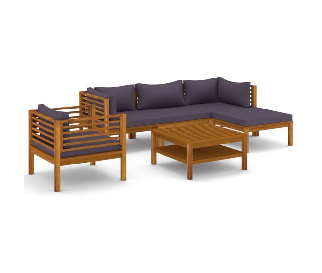 Muebles de jardín 6 piezas cojines madera maciza de acacia