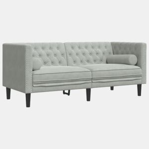 Sofá chesterfield 2 lugares - Sofá fixo com rolos veludo cinzento-claro
