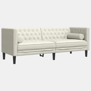 Sofá chesterfield 3 lugares - Sofá fixo com rolos veludo rosa