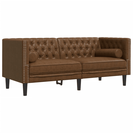 Sofá chesterfield 2 lugares - Sofá fixo com rolos camurça artif. castanho