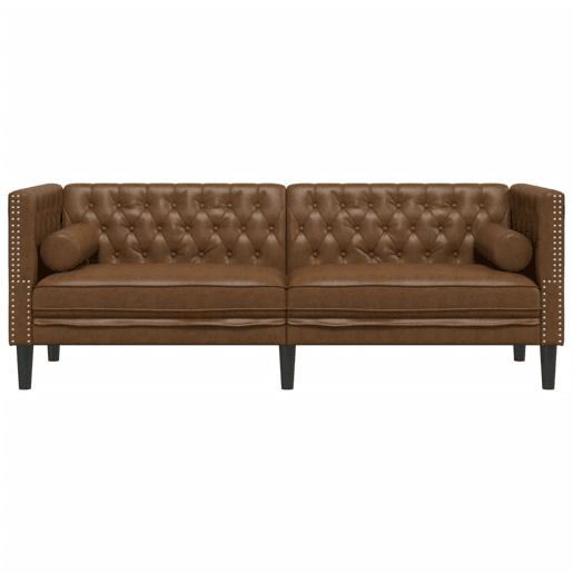 Sofá chesterfield com rolos 3 lugares - Sofá fixo camurça artif. castanho