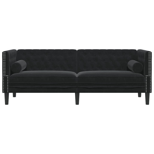 Sofá chesterfield 3 lugares - Sofá fixo com rolos veludo preto