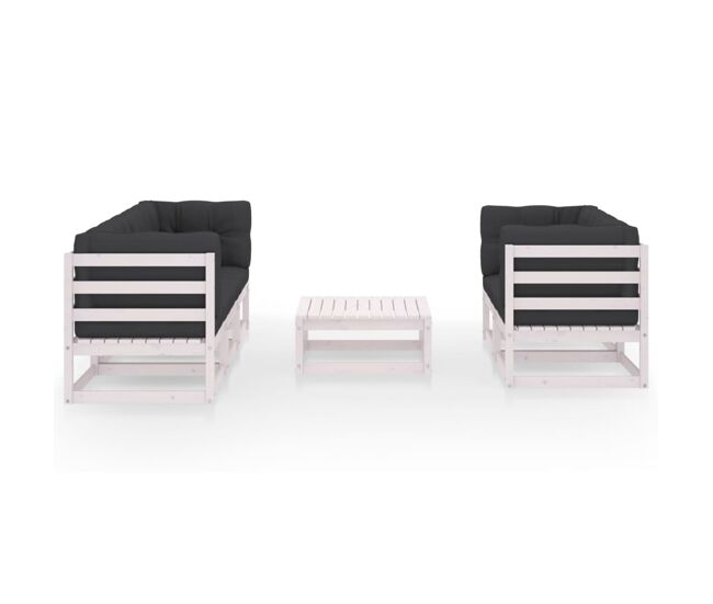 Muebles de jardín 6 piezas con cojines de madera de pino maciza