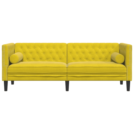 Sofá chesterfield 3 lugares - Sofá fixo com rolos veludo amarelo