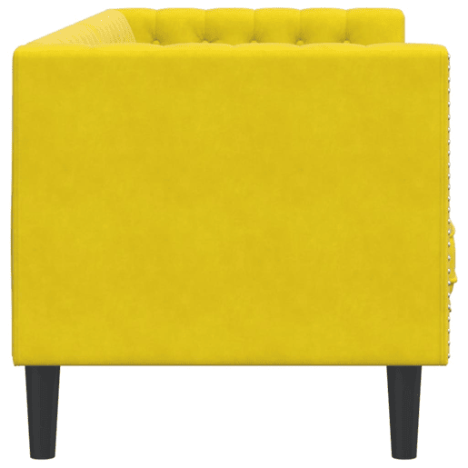 Sofá chesterfield 3 lugares - Sofá fixo com rolos veludo amarelo