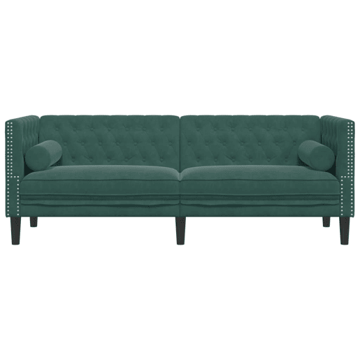 Sofá chesterfield 3 lugares - Sofá fixo com rolos veludo verde-escuro