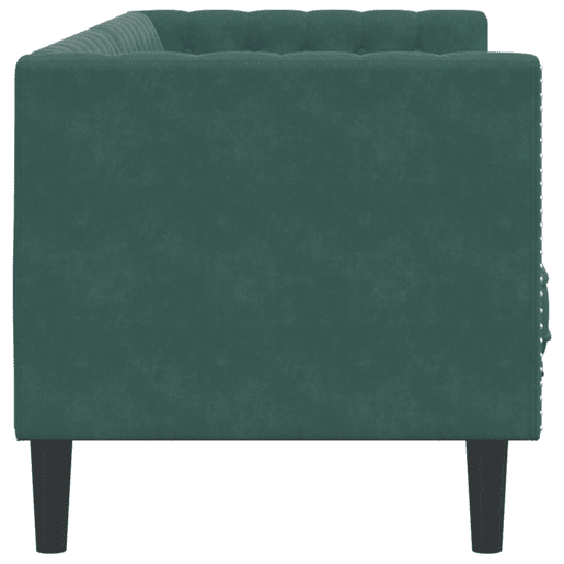 Sofá chesterfield 3 lugares - Sofá fixo com rolos veludo verde-escuro