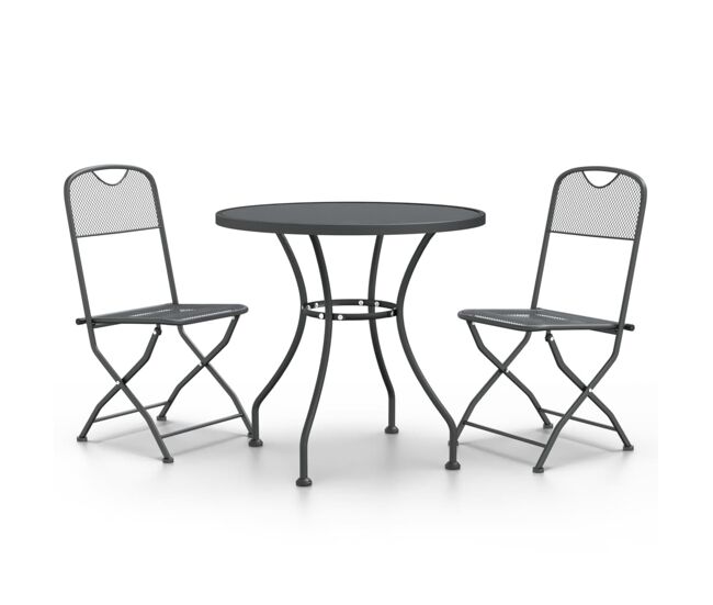 Set de comedor de jardín 3 pzas malla metal expandido antracita