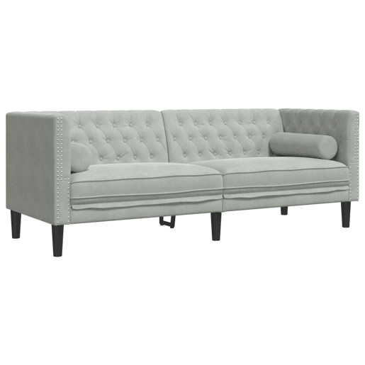 Sofá chesterfield 3 lugares - Sofá fixo com rolos veludo cinzento-claro