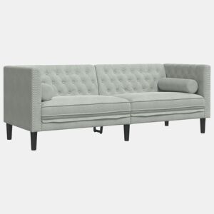 Sofá chesterfield 3 lugares - Sofá fixo com rolos veludo cinzento-claro