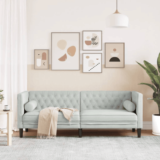Sofá chesterfield 3 lugares - Sofá fixo com rolos veludo cinzento-claro