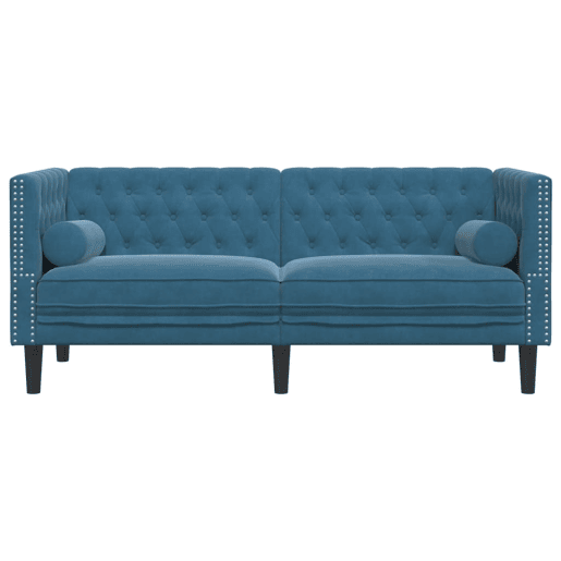 Sofá chesterfield 2 lugares - Sofá fixo com rolos veludo azul