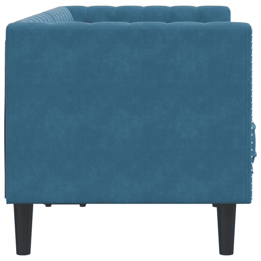 Sofá chesterfield 2 lugares - Sofá fixo com rolos veludo azul
