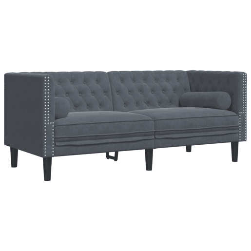 Sofá chesterfield 2 lugares - Sofá fixo com rolos veludo cinzento-escuro