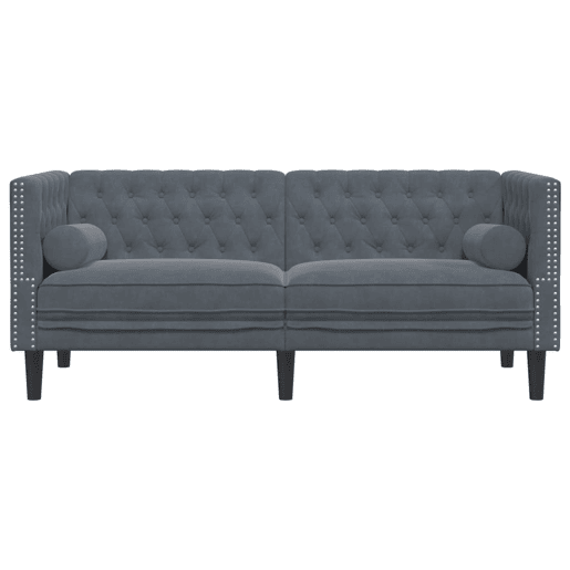 Sofá chesterfield 2 lugares - Sofá fixo com rolos veludo cinzento-escuro