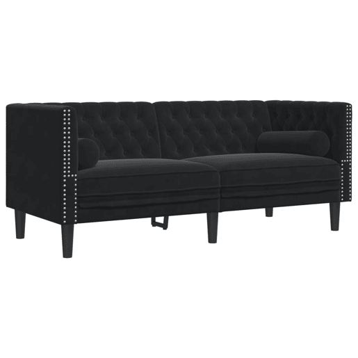 Sofá chesterfield 2 lugares - Sofá fixo com rolos veludo preto