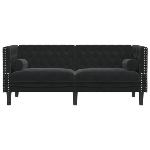 Sofá chesterfield 2 lugares - Sofá fixo com rolos veludo preto