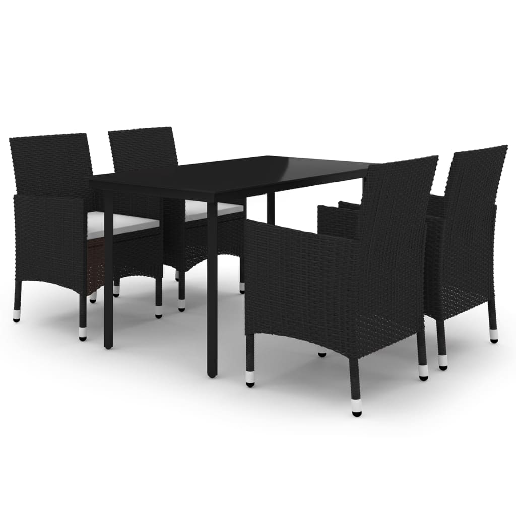Set comedor de jardín 5 pzas y cojines ratán sintético y vidrio