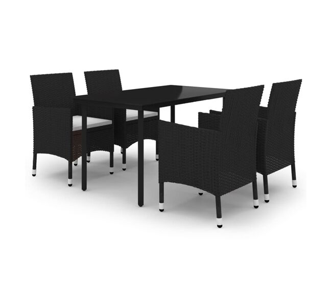 Set comedor de jardín 5 pzas y cojines ratán sintético y vidrio