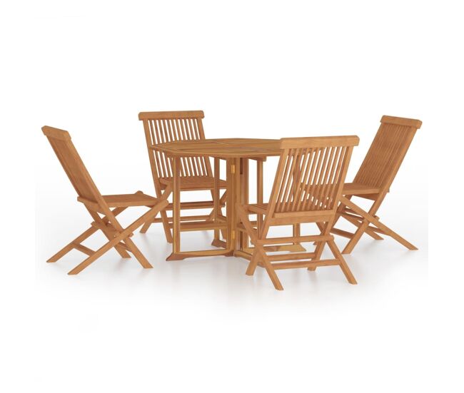 Set de comedor de jardín plegable 5 pzas madera maciza de teca
