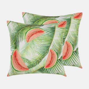 Conjunto de 2 almofadas de jardim LOVOLETO Padrão de plantas 45 x 45 cm Verde claro