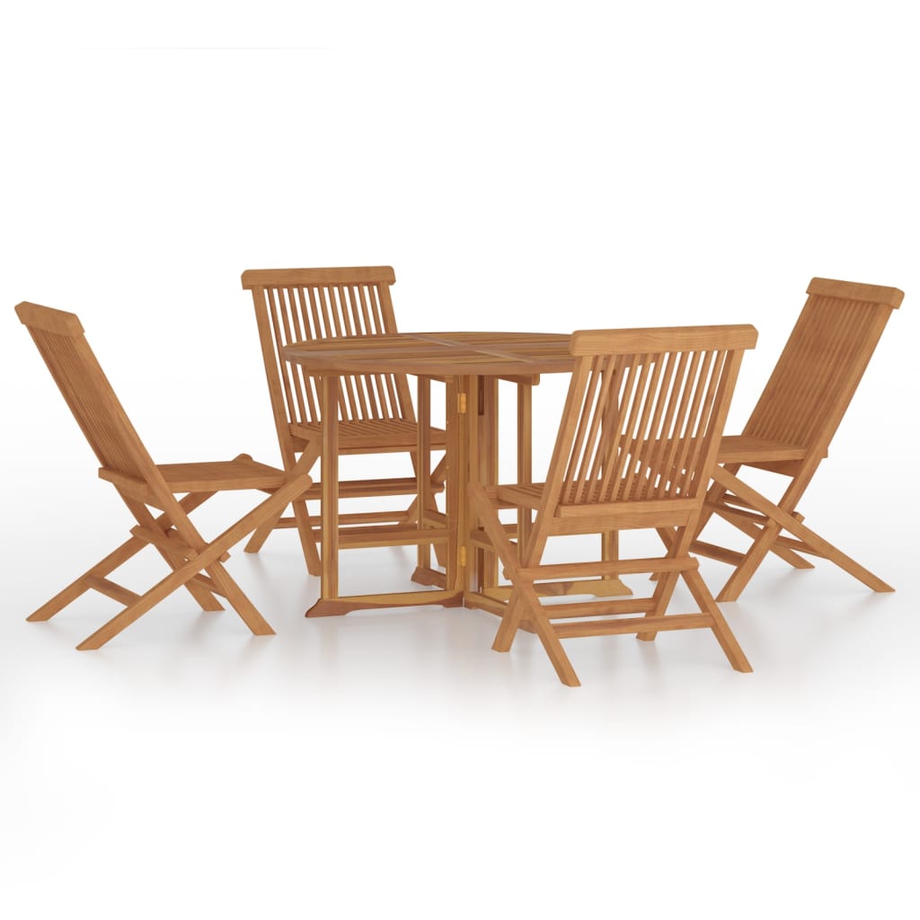 Set de comedor de jardín plegable 5 pzas madera maciza de teca