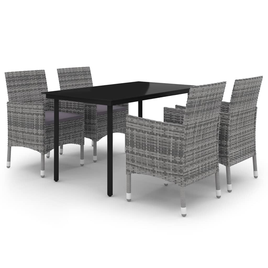 Set comedor de jardín 5 pzas y cojines ratán sintético y vidrio