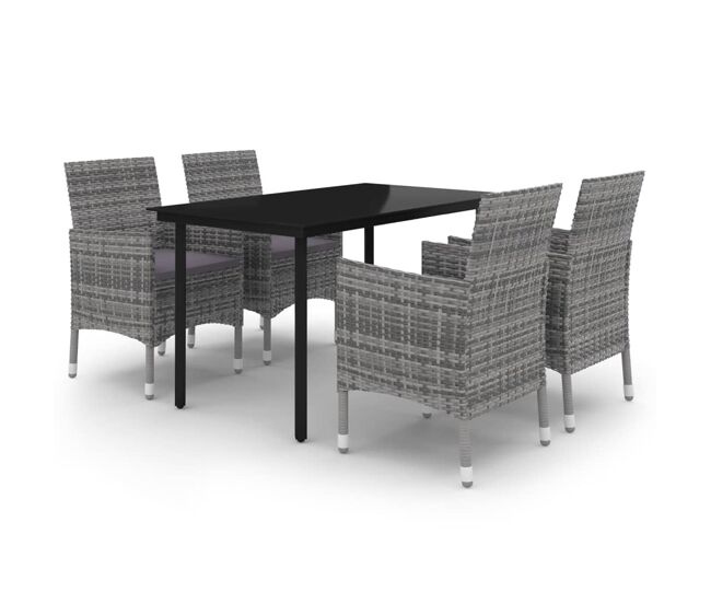 Set comedor de jardín 5 pzas y cojines ratán sintético y vidrio
