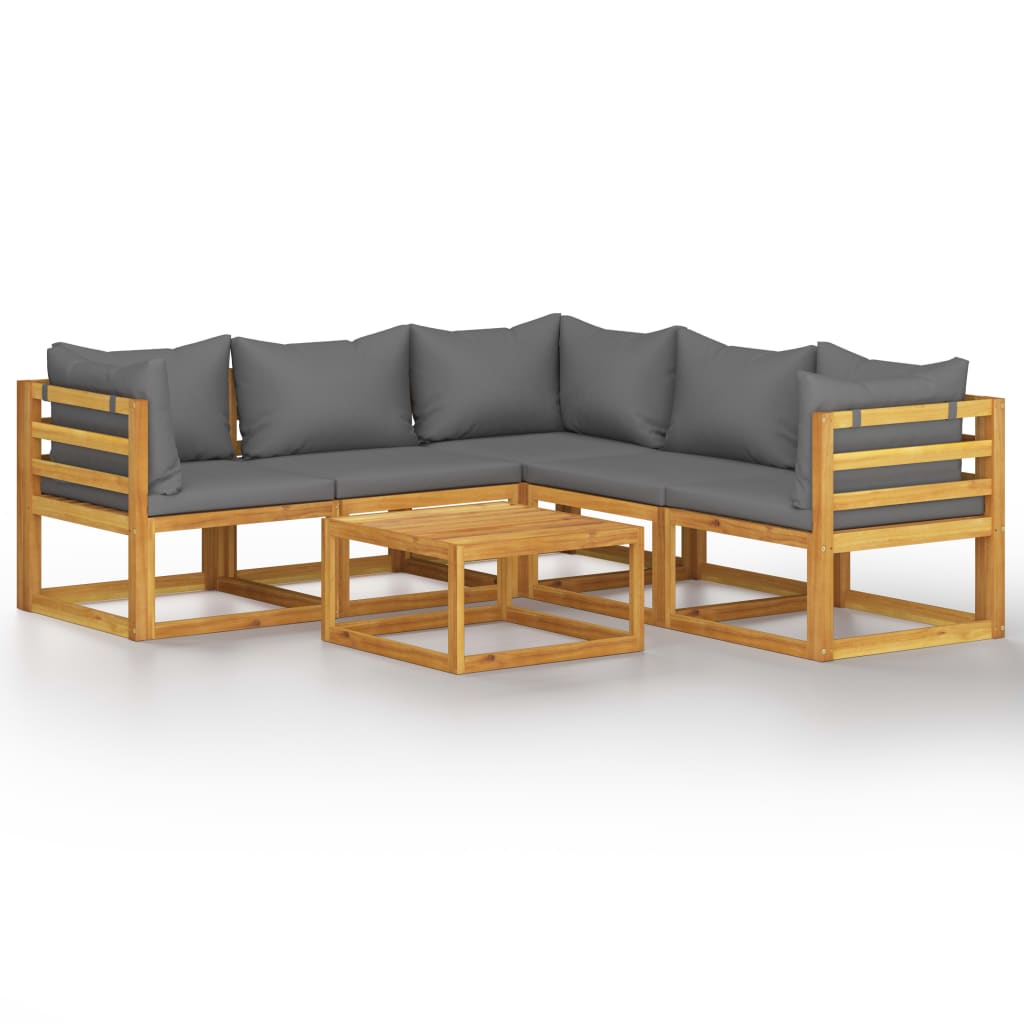 Muebles de jardín 6 piezas cojines madera maciza de acacia
