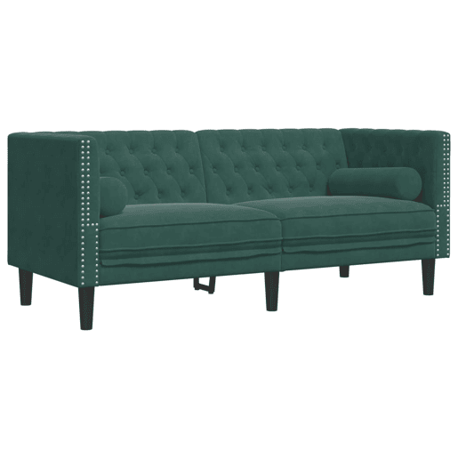 Sofá chesterfield 2 lugares - Sofá fixo com rolos veludo verde-escuro