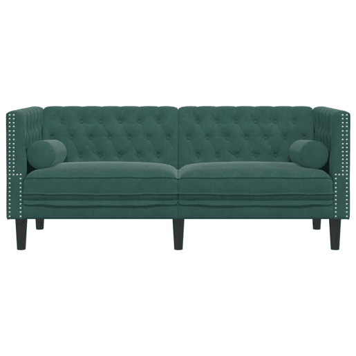 Sofá chesterfield 2 lugares - Sofá fixo com rolos veludo verde-escuro