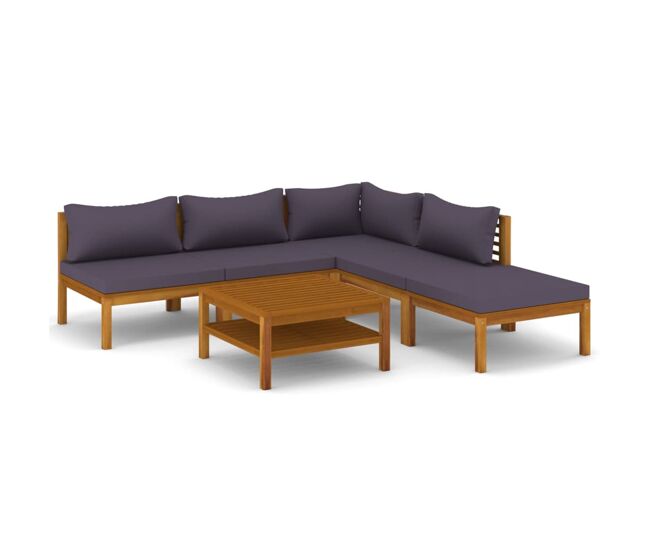 Muebles de jardín 6 piezas cojines madera maciza de acacia
