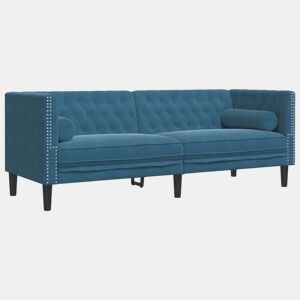 Sofá chesterfield 3 lugares - Sofá fixo com rolos veludo preto